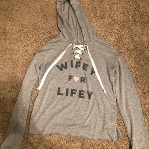“wifey for lifey” grey lace-up sweatshirt